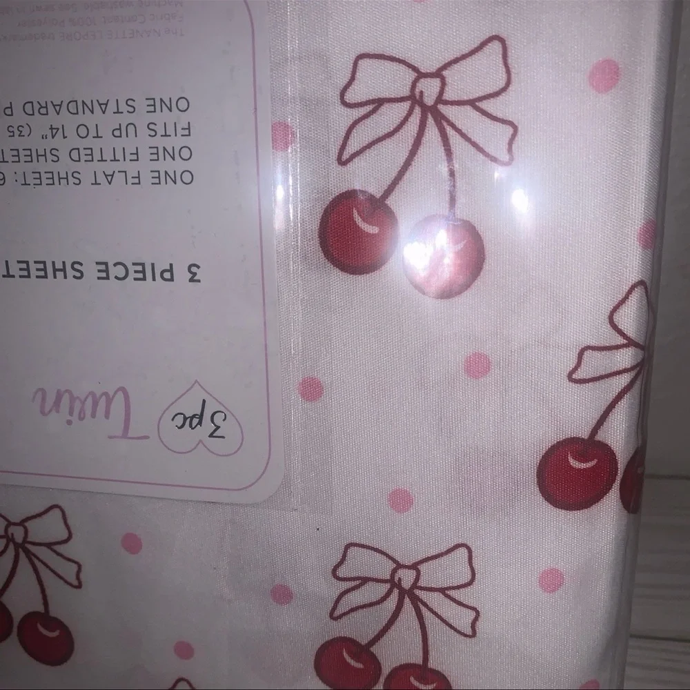 Nanette Lepore Cherry Bows TWIN Sheet Set 3 pc